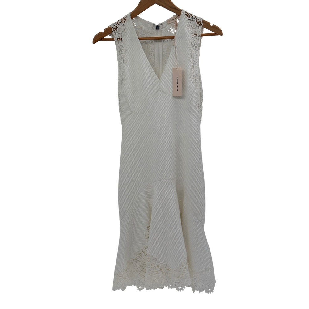 Rebecca Taylor Dress Women 0 White Sleeveless Lace Bridal Wedding Ruffle Hem New